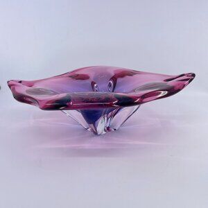 vintage handblown josef hospodka centerpiece bowl sommerso pink and purple 1960s